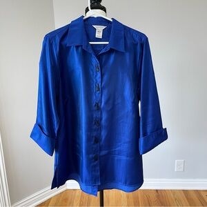 Multiples size M royal blue blouse button details modest mature career office